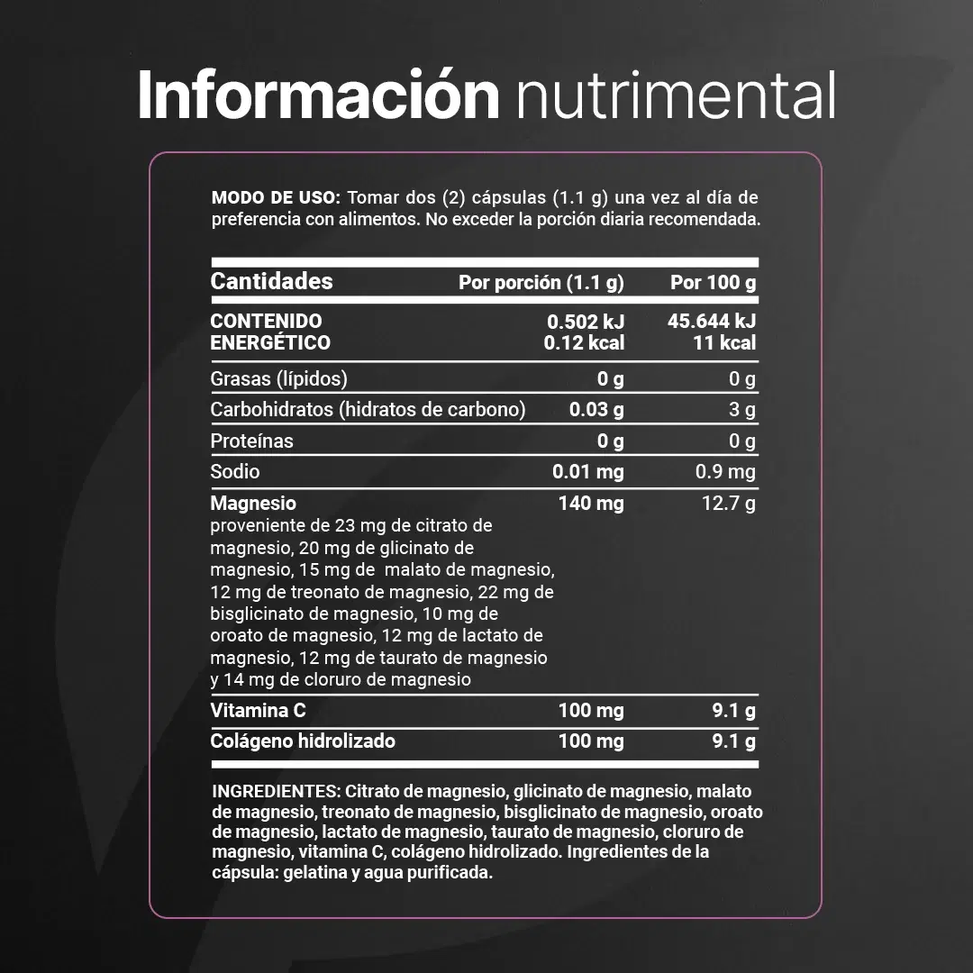 Mezcla de Magnesios | con Colágeno Hidrolizado y Vitamina C | 240 cápsulas