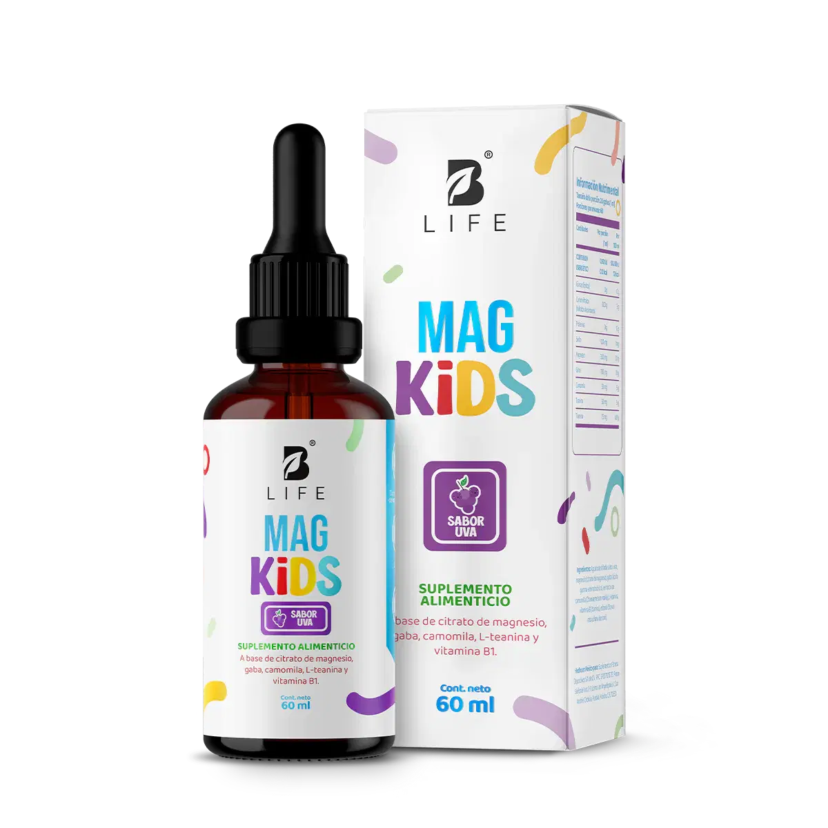 Citrato de Magnesio | adicionado con Teanina, Vitamina B1 y Gaba | para mayores de 3 años | de 60 ml | Sabor Uva