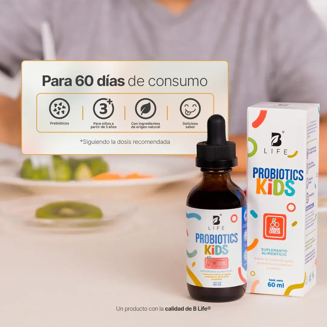 Probióticos en Gotas con 9 Cepas, Inulina y Bromelina | 35 Billones por Porción | Probióticos para Niños | 60 Tomas Sabor Cereza 