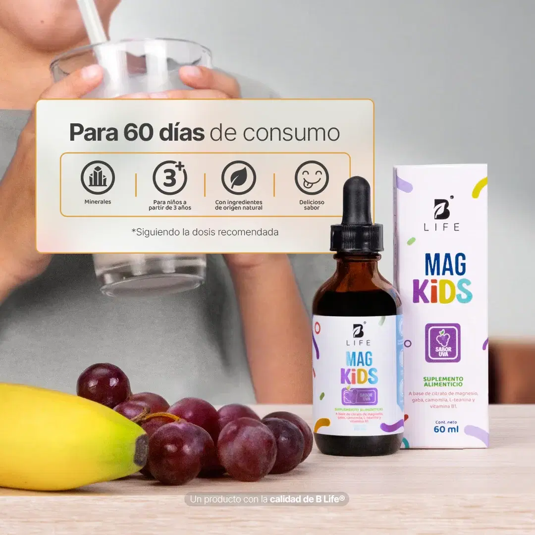 Citrato de Magnesio | adicionado con Teanina, Vitamina B1 y Gaba | para mayores de 3 años | de 60 ml | Sabor Uva