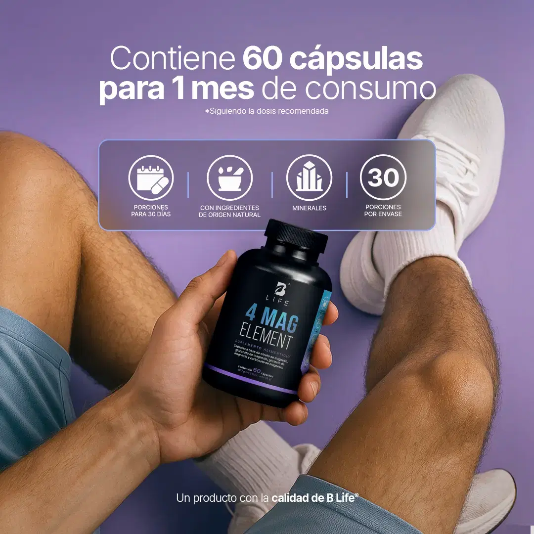 Mezcla de 4 tipos de Magnesio | 1400 mg por porción | 60 cápsulas