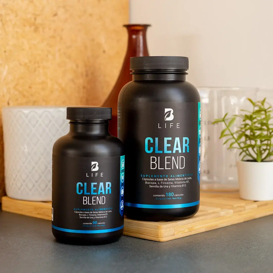 Mezcla de Hongo Melena de León, Bacopa, L-Tirosina, Vitamina B1, Semilla de Uva Roja y Vitamina B12 | B Life