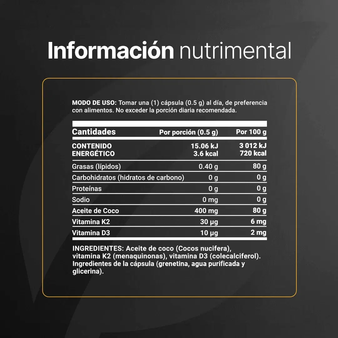 Vitamina D3 + K2 | con Aceite de Coco