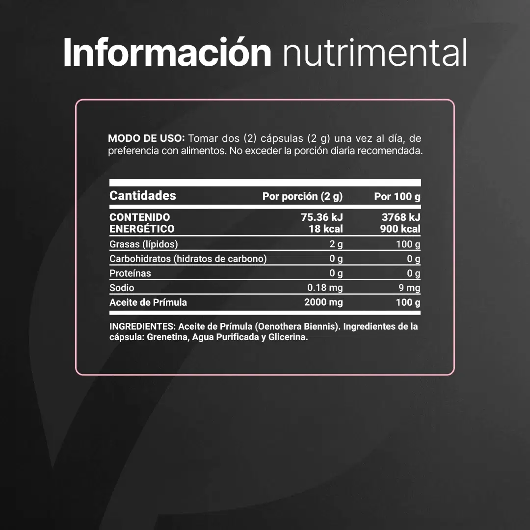 Aceite de Prímula Puro | 180 Cápsulas con 1000mg por porción