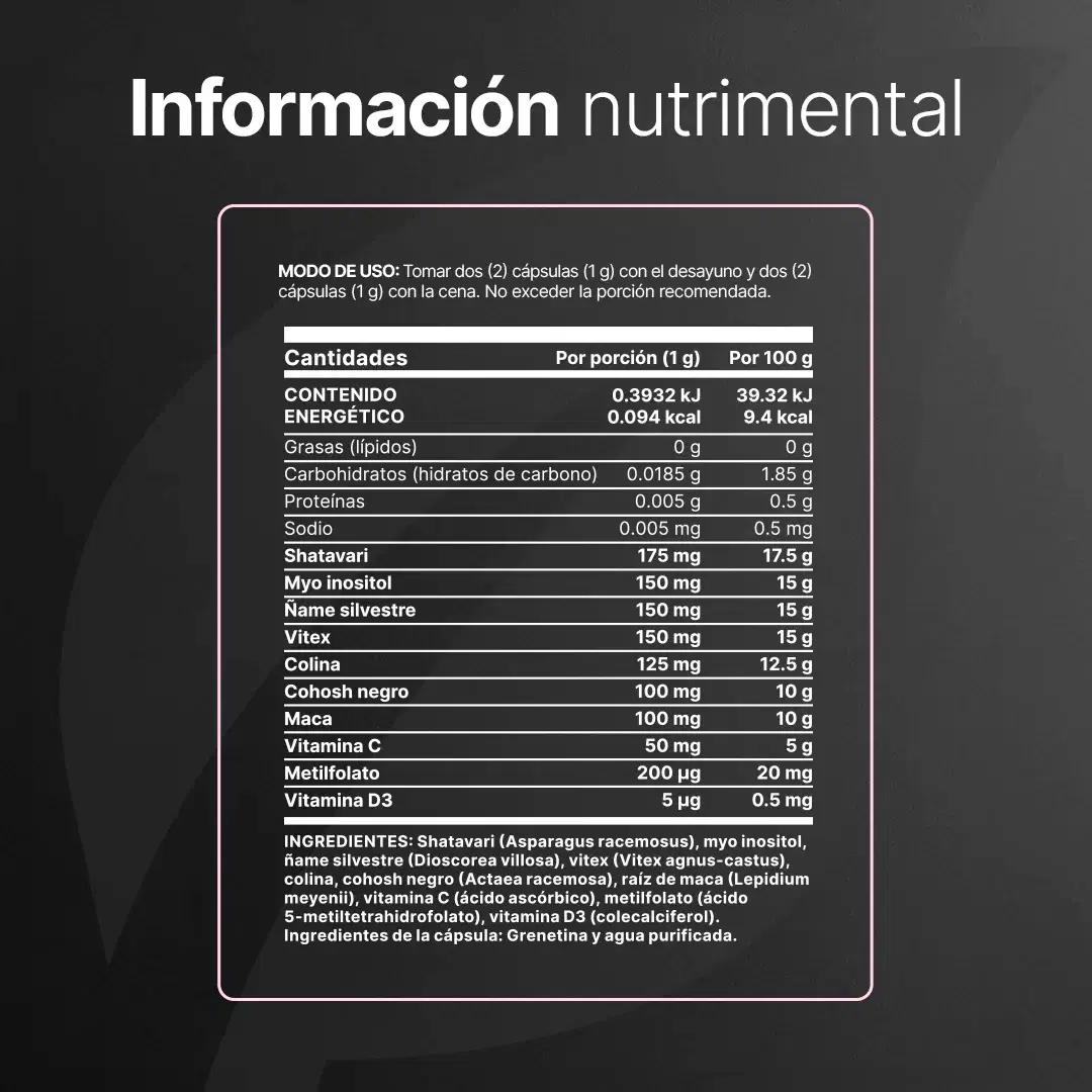 Complejo de Myo Inositol y Shatavari | con Ñame Silvestre, Maca, Vitex, Metilfolato y Vitamina D3 | 180 Cápsulas