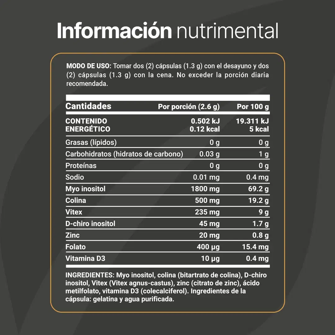 Mezcla Platinum de Inositol | con Myo Inositol, Colina, D-chiro Inositol, Zinc, Ácido Metilfolato, y Vitamina D3 | 240 cápsulas