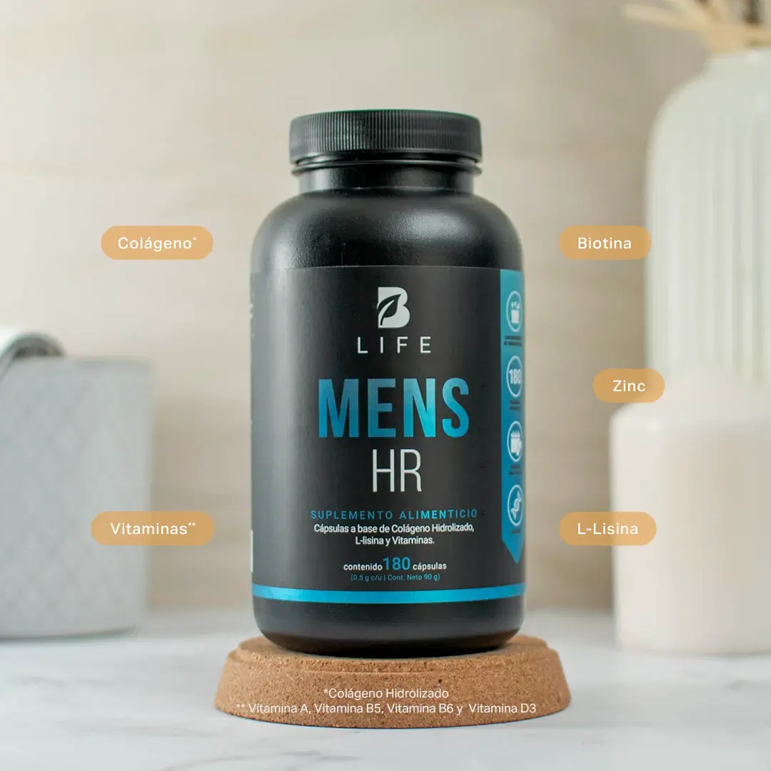 Vitaminas para el Cabello de Hombre | Colágeno Hidrolizado, L Lysina, Zinc, B5, B6, Biotina y D3