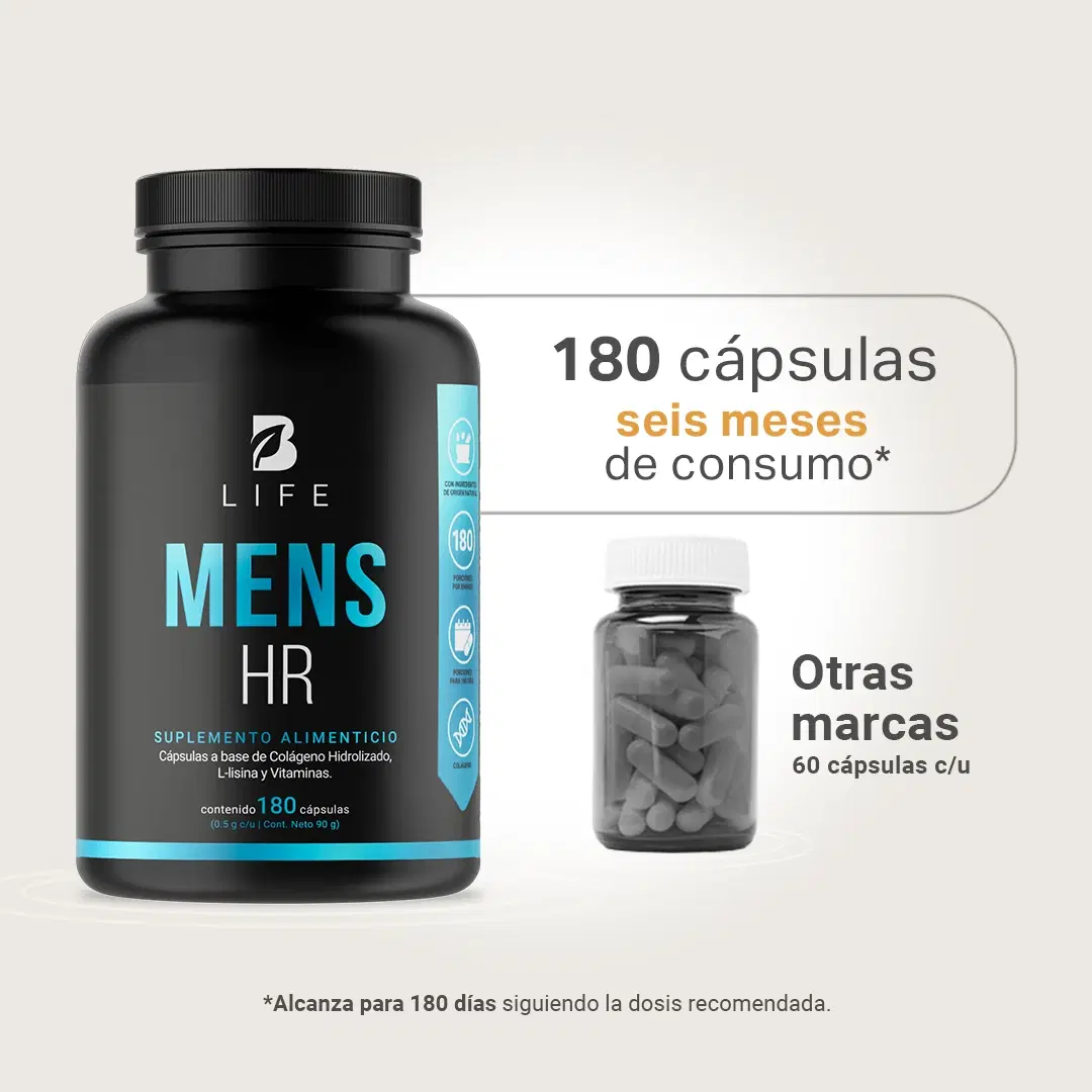 Vitaminas para el Cabello de Hombre | Colágeno Hidrolizado, L Lysina, Zinc, B5, B6, Biotina y D3