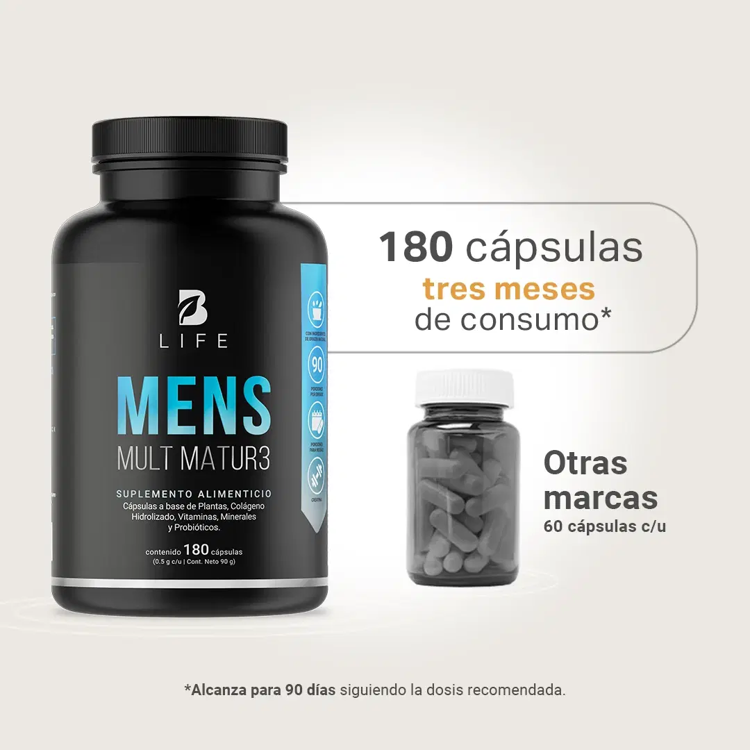 Multivitamínico para Hombre 40+ | Con Vitaminas A, C, D, E, Calcio, Colágeno, Creatina y Probióticos