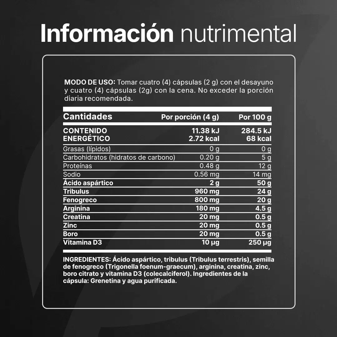 Fórmula Avanzada Platinum para Hombre | con Fenogreco, Creatina, Aminoácidos, Vitaminas y Minerales | 240 Cápsulas | 4000 mg por porción