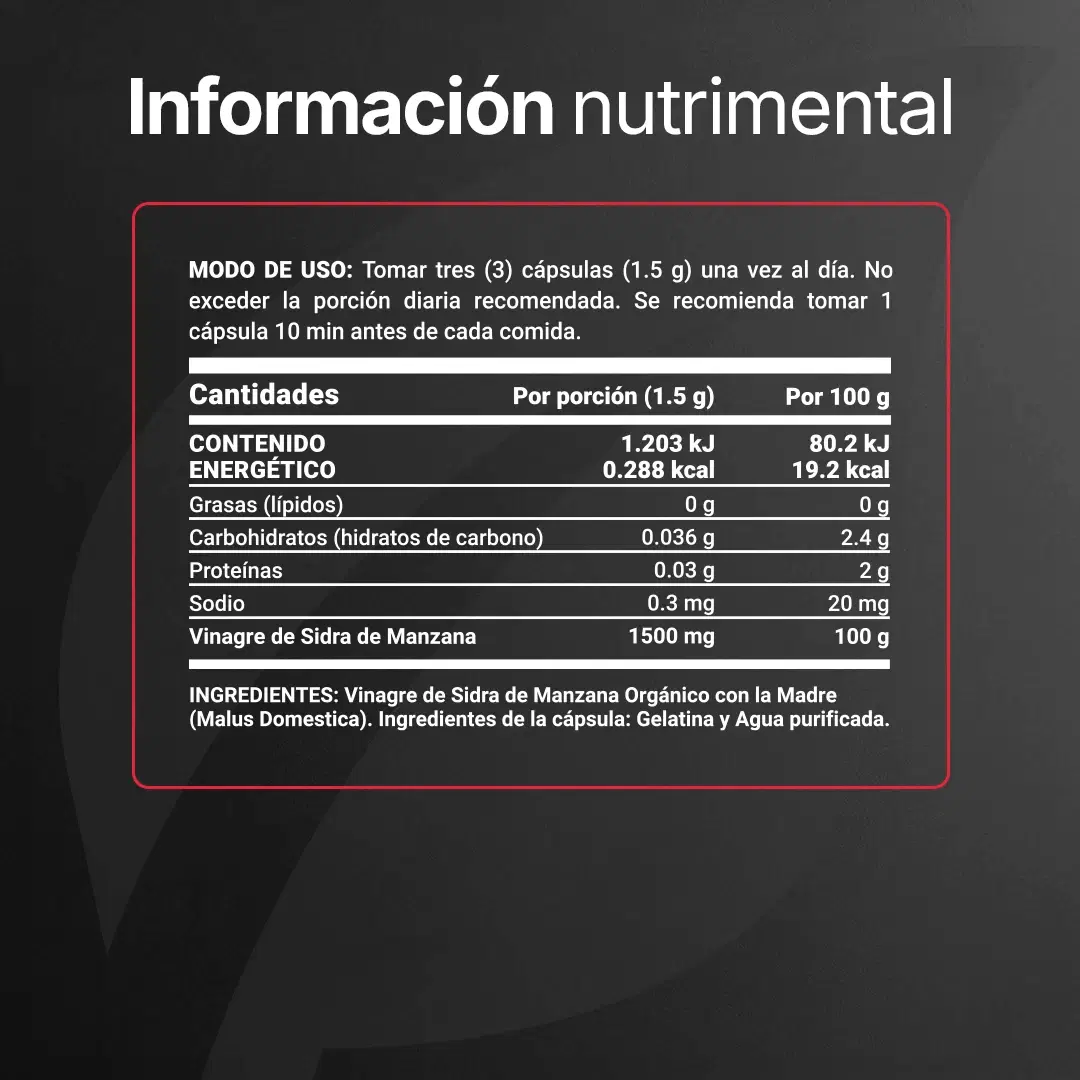 Vinagre de Manzana Orgánico con Cultivo “La Madre” | Fórmula Platinum | 240 cápsulas