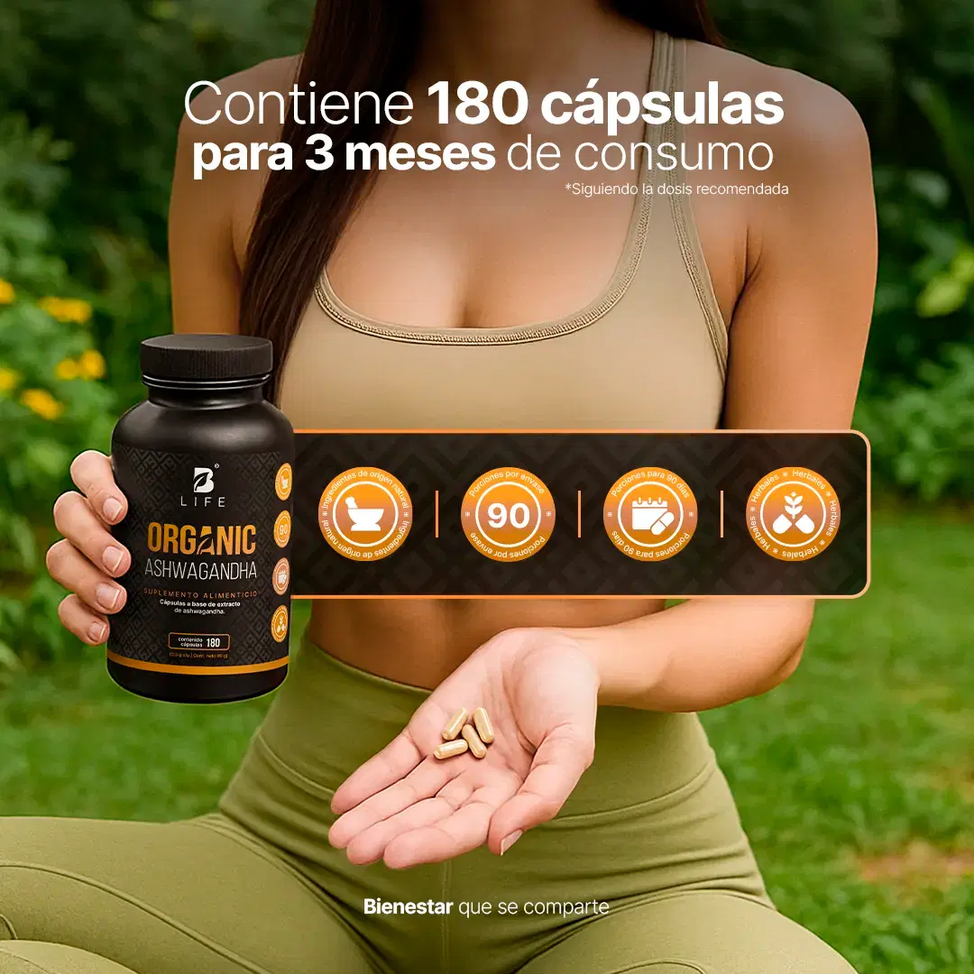 Ashwagandha Orgánica | 1000 mg por porción | 180 cápsulas