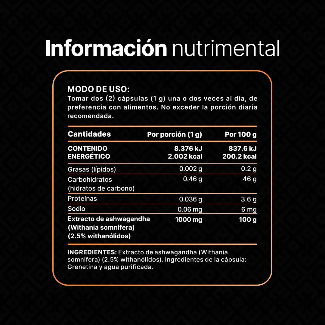 Ashwagandha Orgánica | 1000 mg por porción | 180 cápsulas