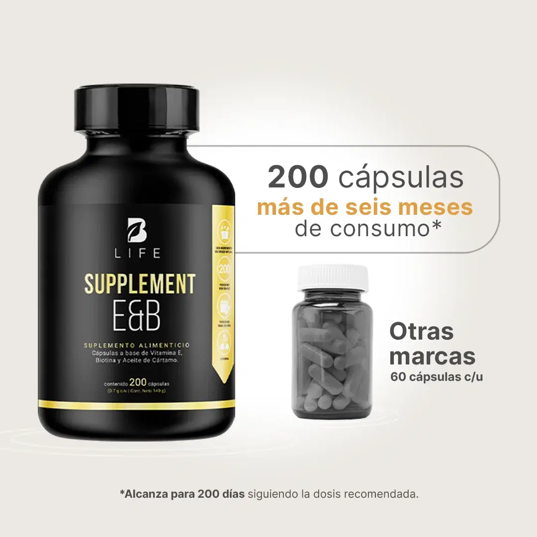 Vitamina E 400 UI | con Biotina y Aceite de Cártamo | 200 cápsulas